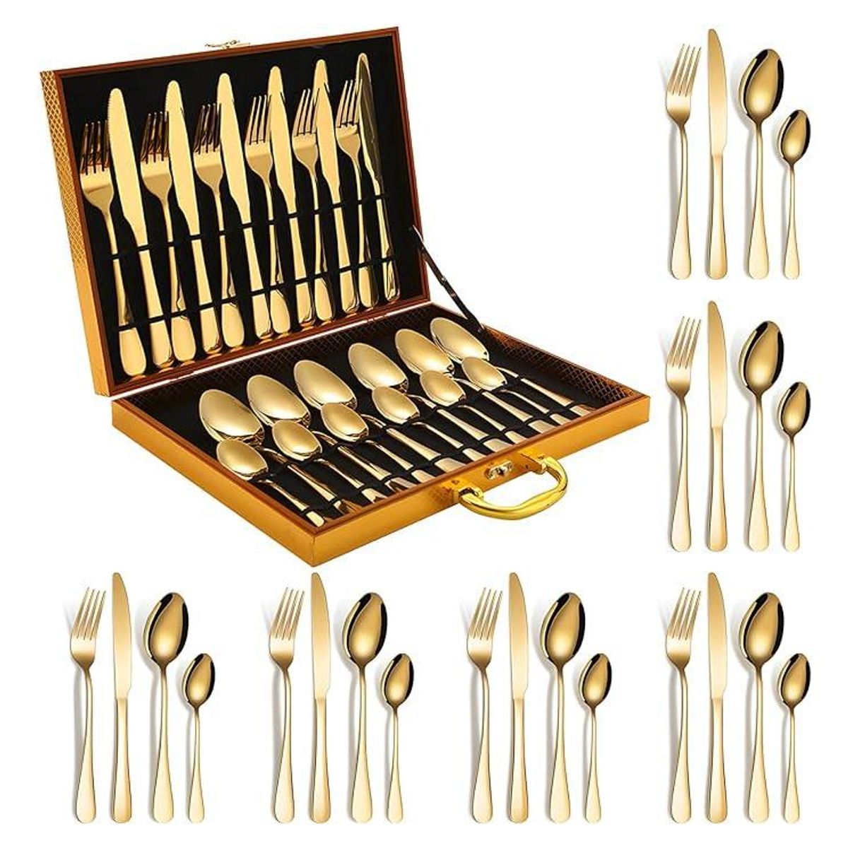 GENERICO - Set de Cuchillería Dorado 24 Piezas para Mesa Elegante