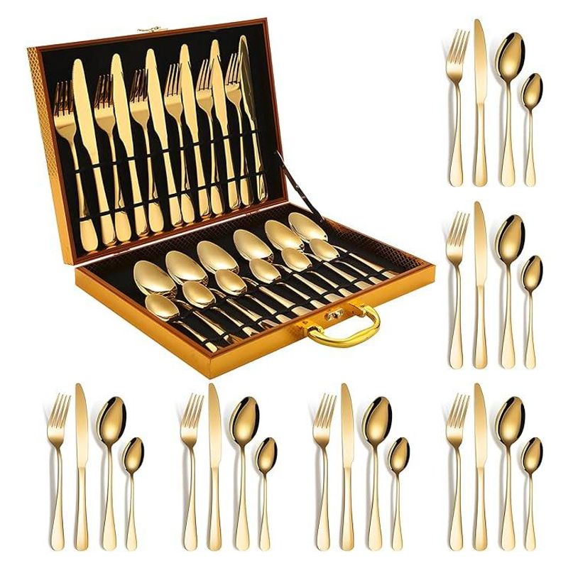 GENERICO - Set de Cuchillería Dorado 24 Piezas para Mesa Elegante