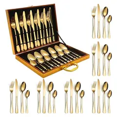 GENERICO - Set de Cuchillería Dorado 24 Piezas para Mesa Elegante