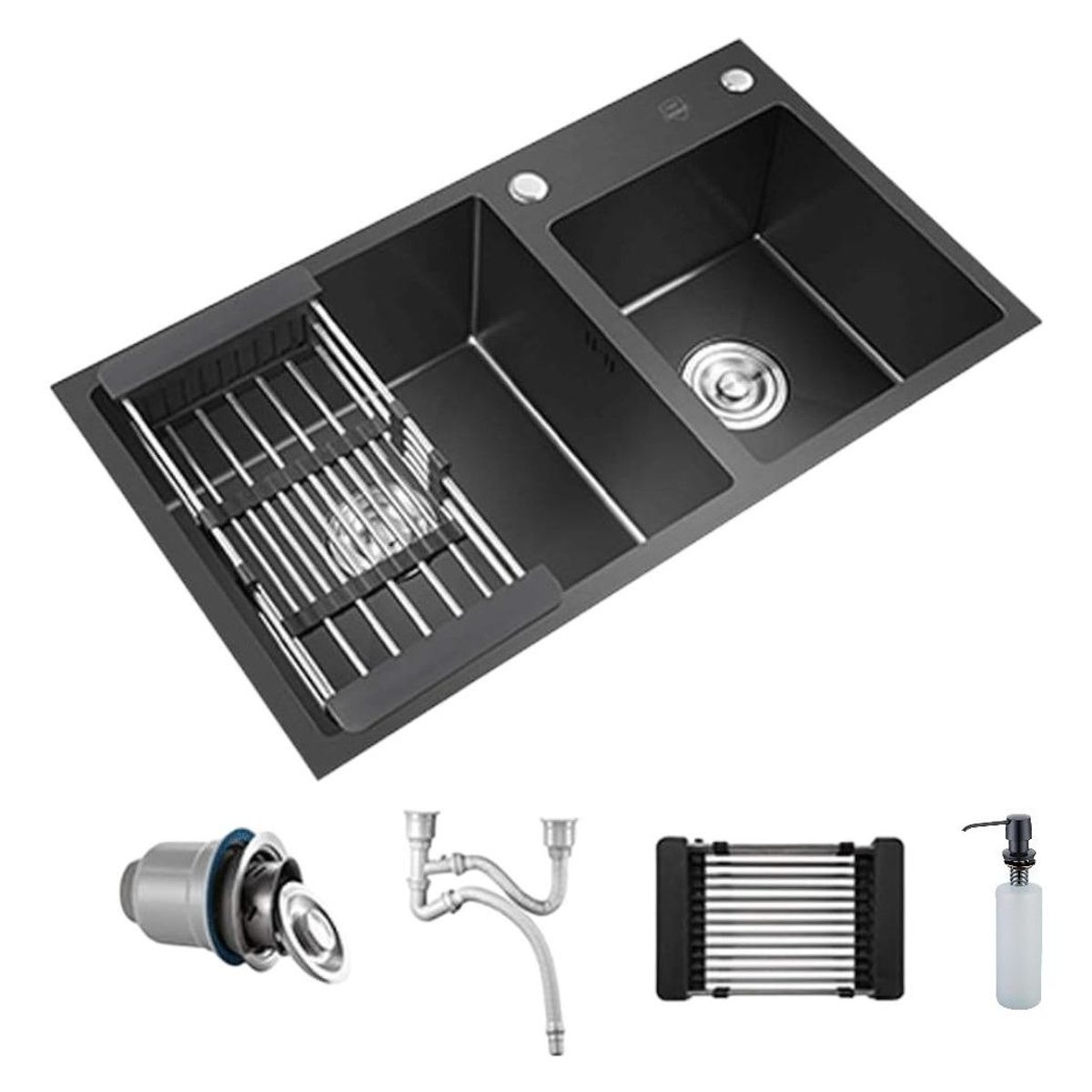 GENERICO - Lavaplatos Doble Empotrado de Acero Inoxidable Negro