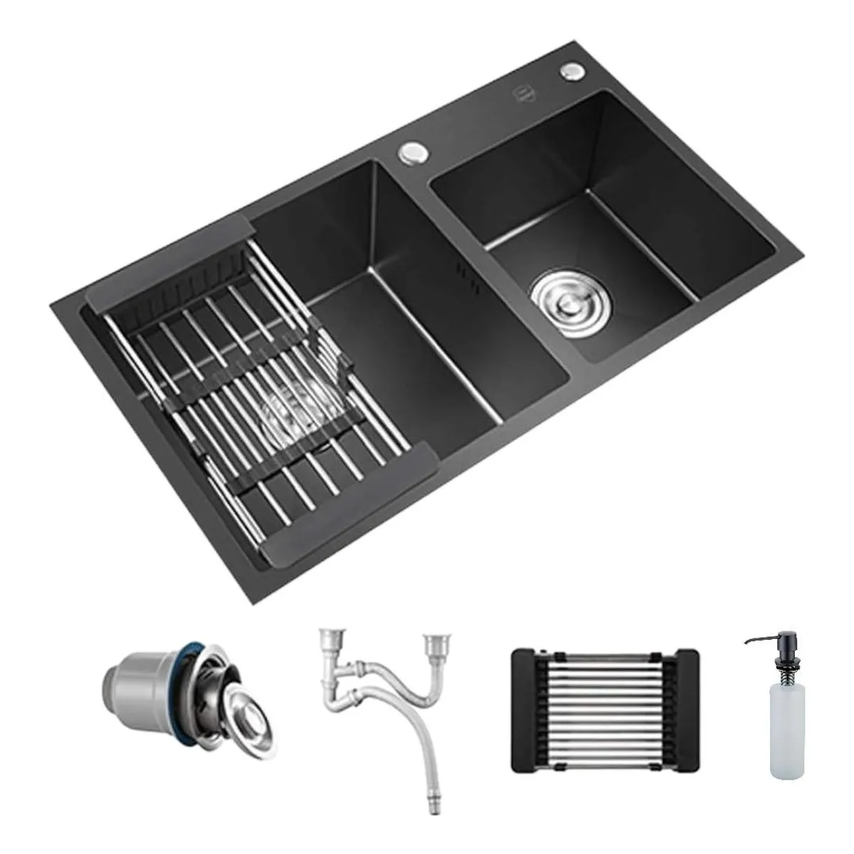 GENERICO - Lavaplatos Doble Empotrado de Acero Inoxidable Negro