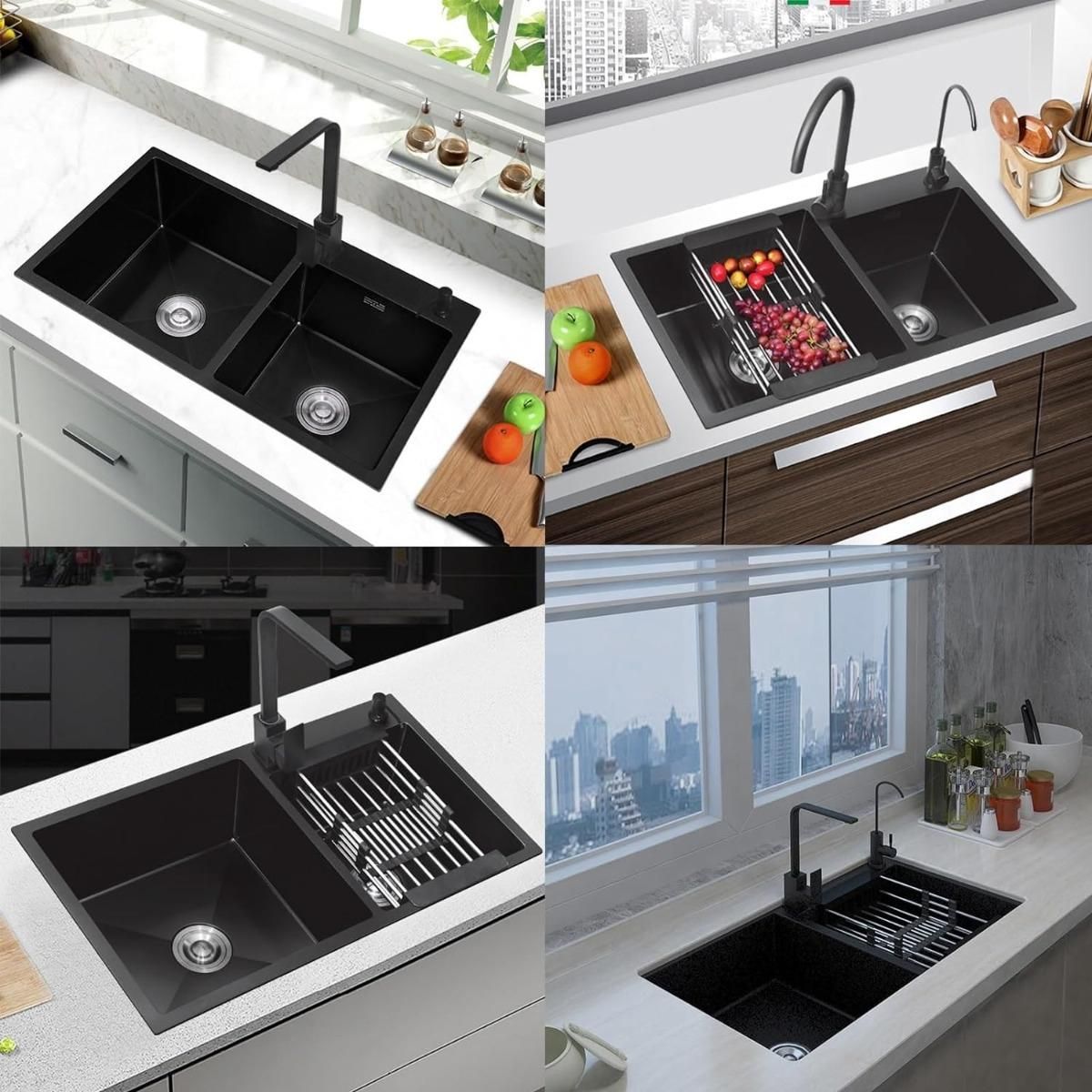 GENERICO - Lavaplatos Doble Empotrado de Acero Inoxidable Negro