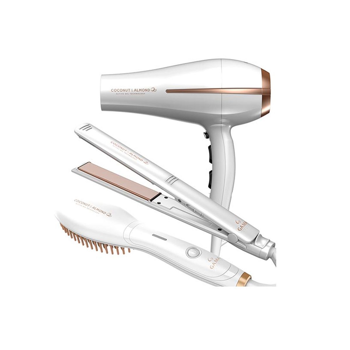 GAMA - Pack Gama Secador Elegance + Alisador Bora + Cepillo Innova Coco-Alm
