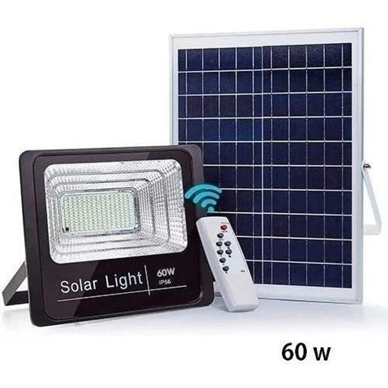 GENERICO - Foco LED 60W con Panel Solar y Control Remoto IP67
