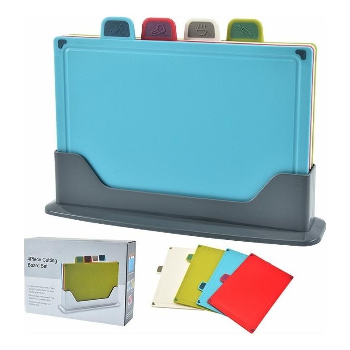 GENERICO - Set de 4 Tablas de Cortar de Colores con Organizador