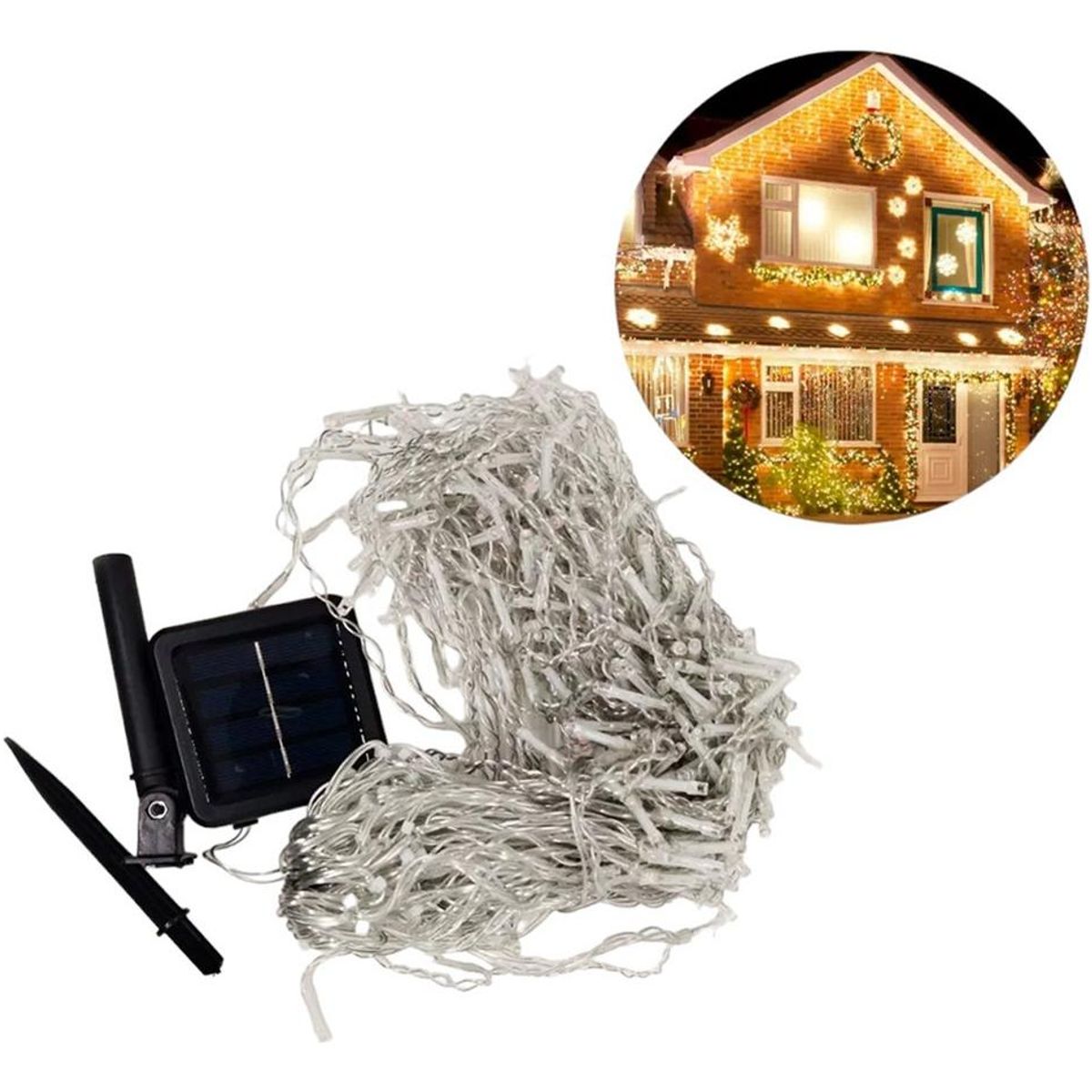 GENERICO - Luces Cascada Solar 300 LED 8m para Exteriores - Energía Solar