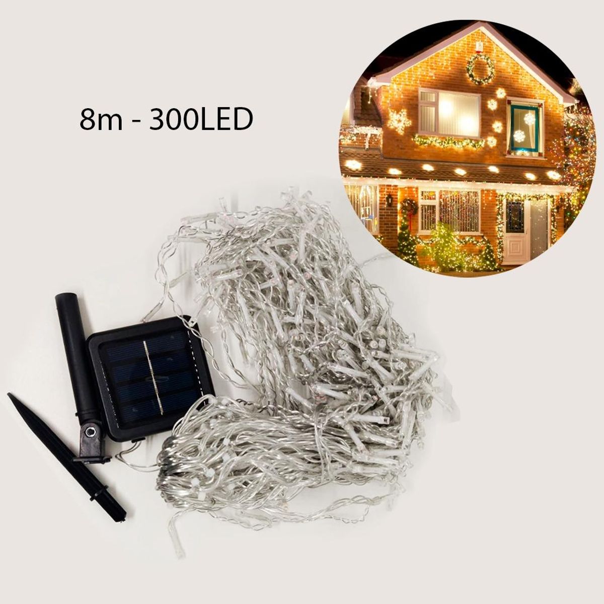 GENERICO - Luces Cascada Solar 300 LED 8m para Exteriores - Energía Solar