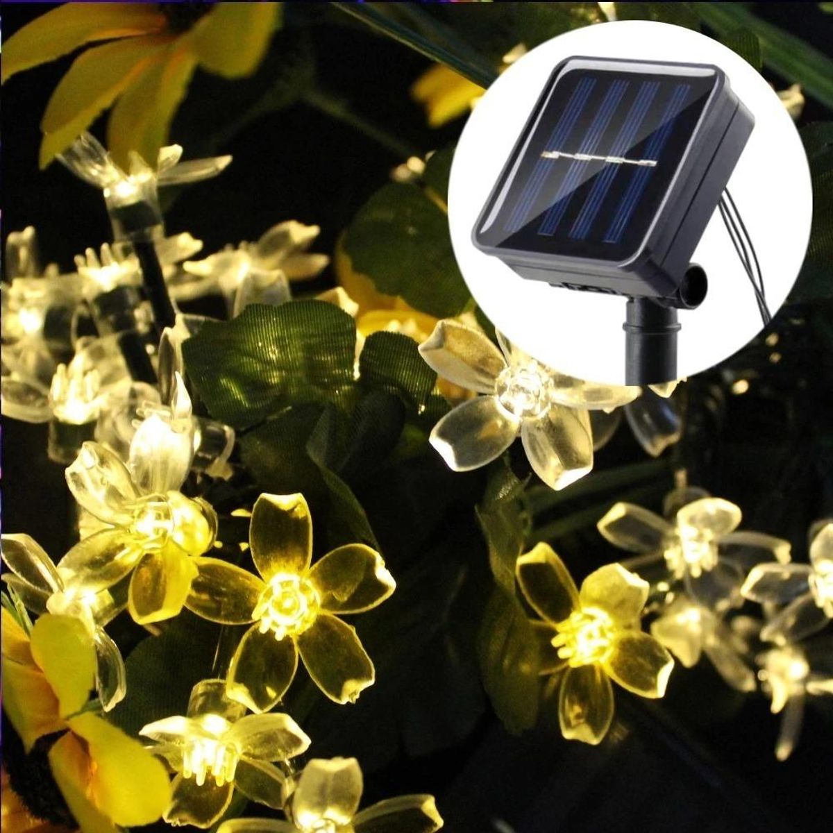 GENERICO - Guirnalda Solar LED de Flores para Decoración Exterior 12 M