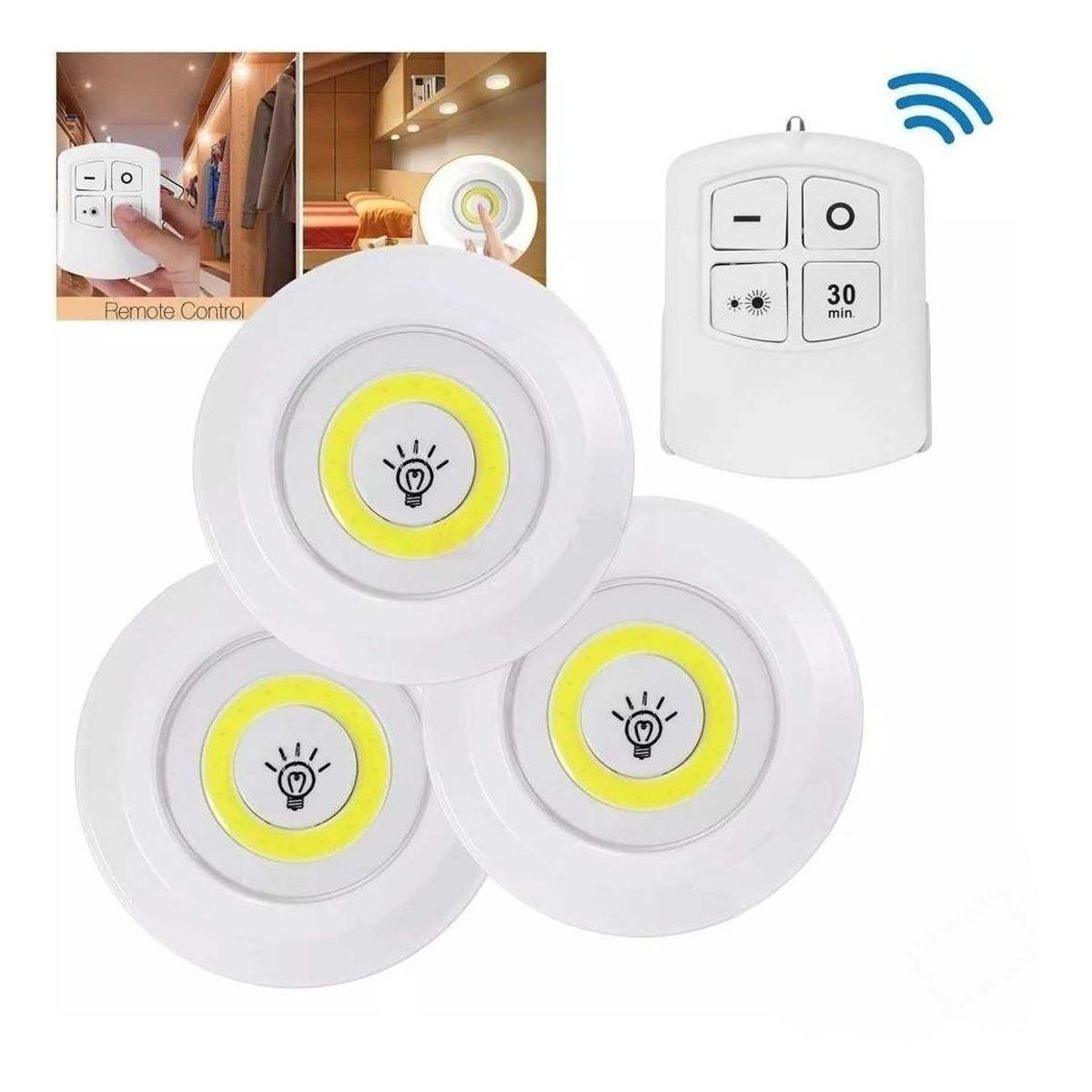 GENERICO - Set de 3 Lámparas LED Portátiles con Control Remoto