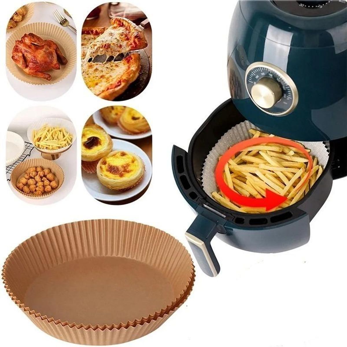 GENERICO - Pack de 200 Papeles Antiadherentes para Air Fryer - 16 cm
