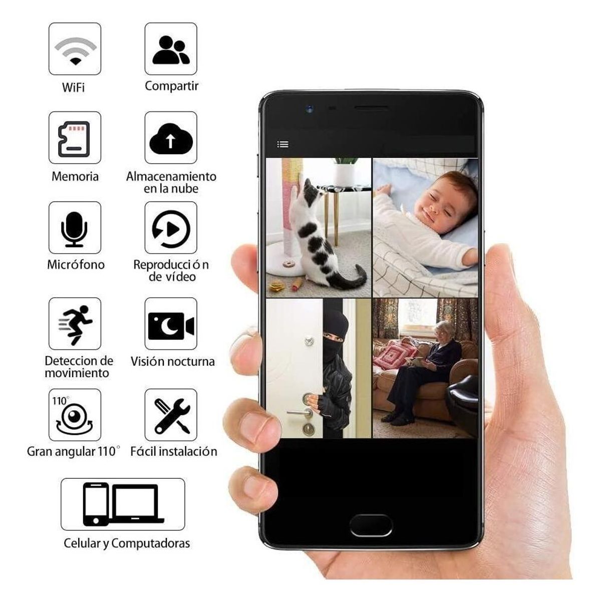 GENERICO - Cámara Espía IP Inalámbrica con Visión Nocturna y Detección de Movimiento