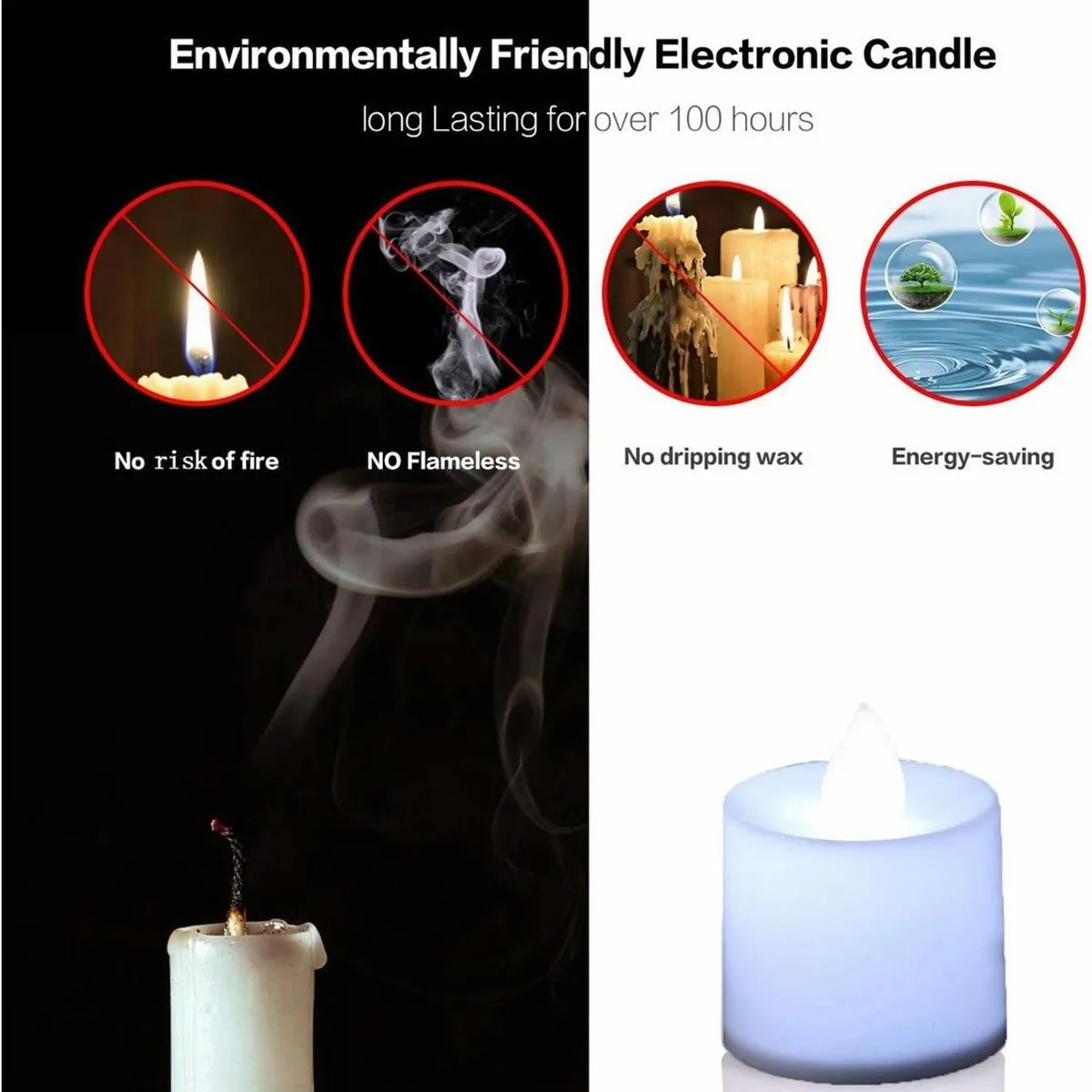 GENERICO - Pack de 24 Velas LED con Efecto Llama Realista