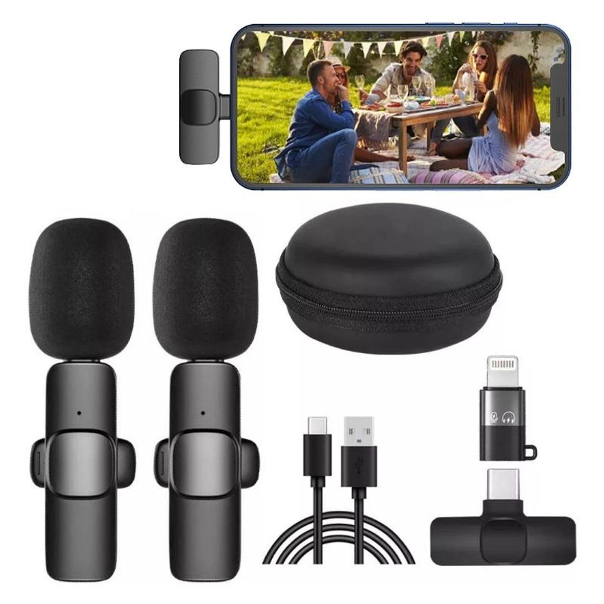 GENERICO - Micrófono Lavalier Inalámbrico Doble para iPhone iPad y Android