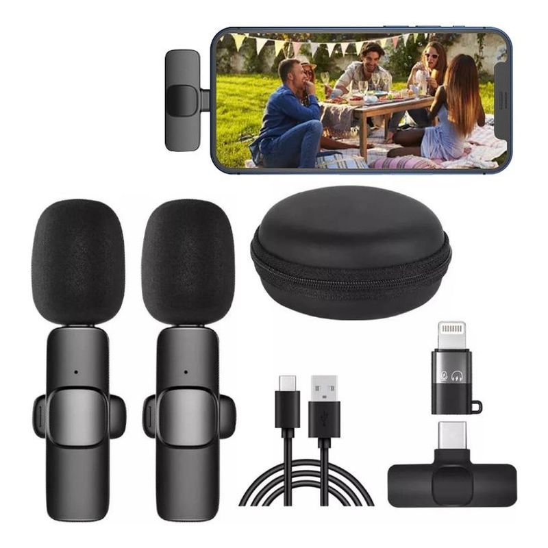 GENERICO - Micrófono Lavalier Inalámbrico Doble para iPhone iPad y Android