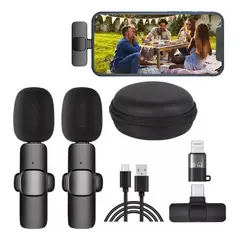 GENERICO - Micrófono Lavalier Inalámbrico Doble para iPhone iPad y Android