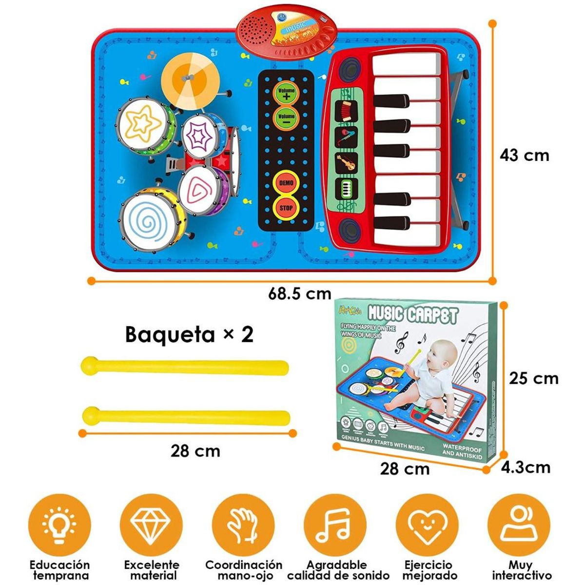GENERICO - Alfombra Musical Interactiva de Piano y Tambor para Niños
