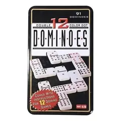 GENERICO - Juego de Dominó en Caja Metálica con 91 Fichas de Colores
