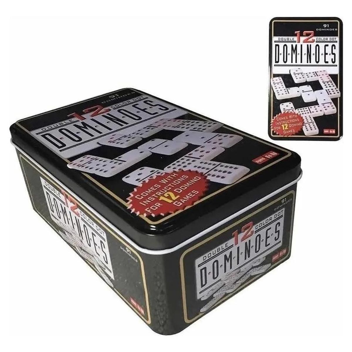 GENERICO - Juego de Dominó en Caja Metálica con 91 Fichas de Colores