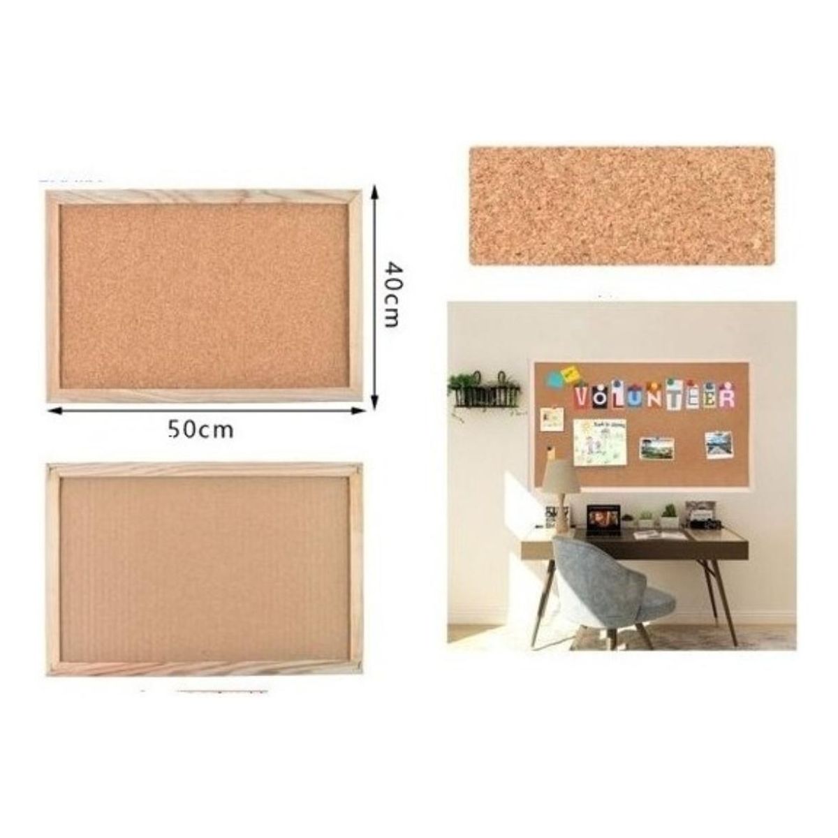 GENERICO - Tablero de Corcho 40 x 50 cm para Notas y Recordatorios