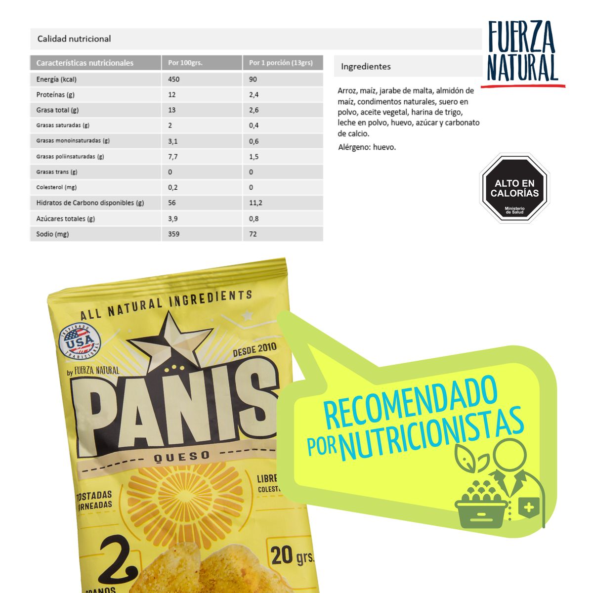 FUERZA NATURAL - Panis 20g Sabor Queso Snack Saludable Fuerza Natural