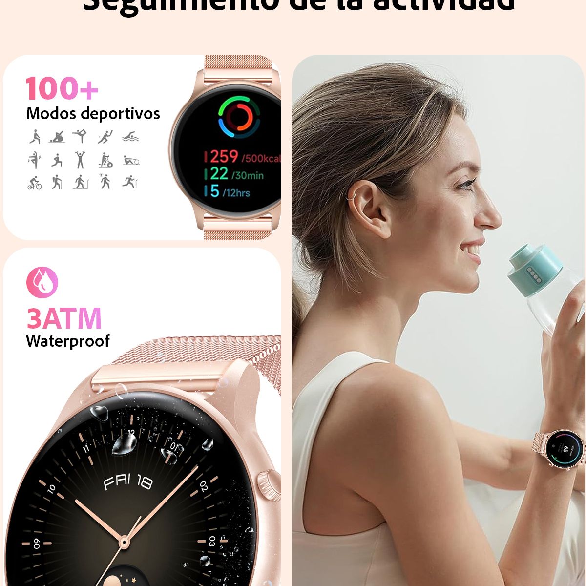 GENERICO - Reloj Inteligente Mujer Sunset Gold smartwatch compatible iOSAndroid.