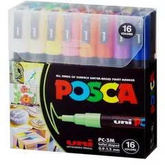 UNI POSCA - Marcador 16 Colores 3M (0.9 mm-1.3mm)