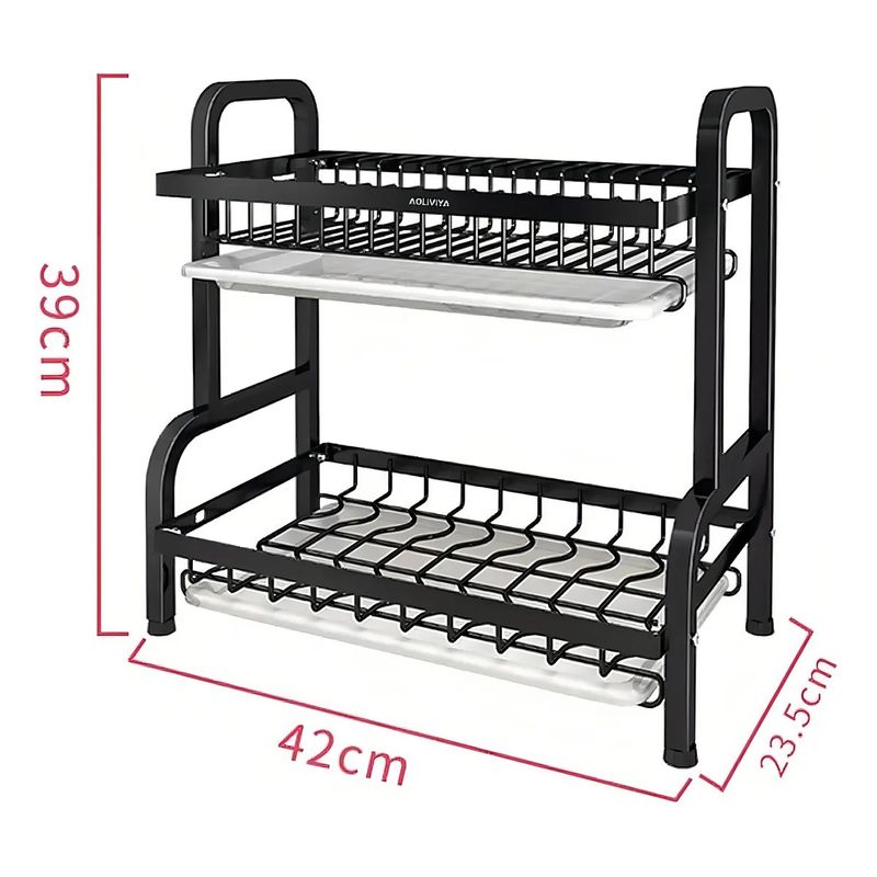 GENERICO - Escurridor secador de loza platos extraíble 2 Niveles color negro