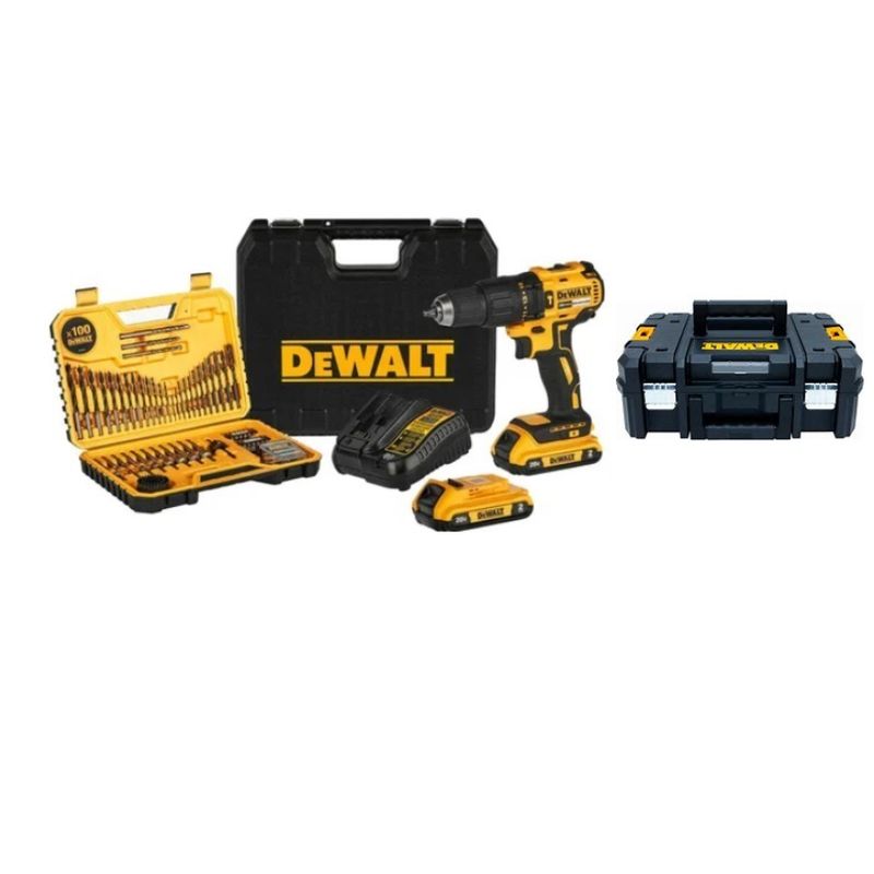 DEWALT - Kit Taladro Percutor Atornillador Dcd7781d2 + 2 Baterías + Caja herramientas + 100 piezas