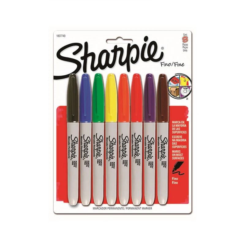SHARPIE - Marcadores Permanente Punta Fina 8 Colores Básico Sharpie