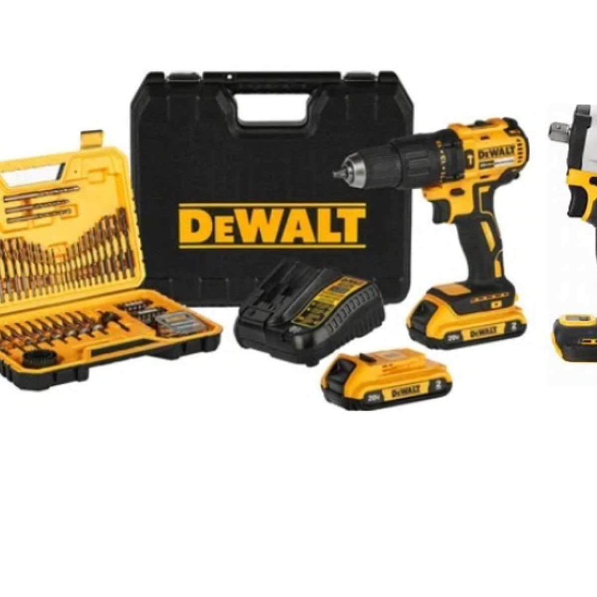 DEWALT - Kit Taladro Percutor Atorn. Dcd7781d2 + 2 Baterías + Llave Impacto Dcf922bb3 + 100 piezas