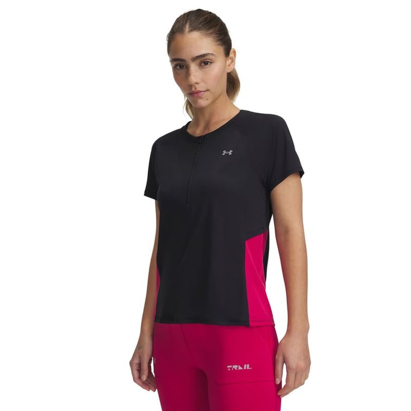 UNDER ARMOUR - Polera Manga Corta Ua Trail Run Zip Negro Para Mujer UNDER ARMOUR.-