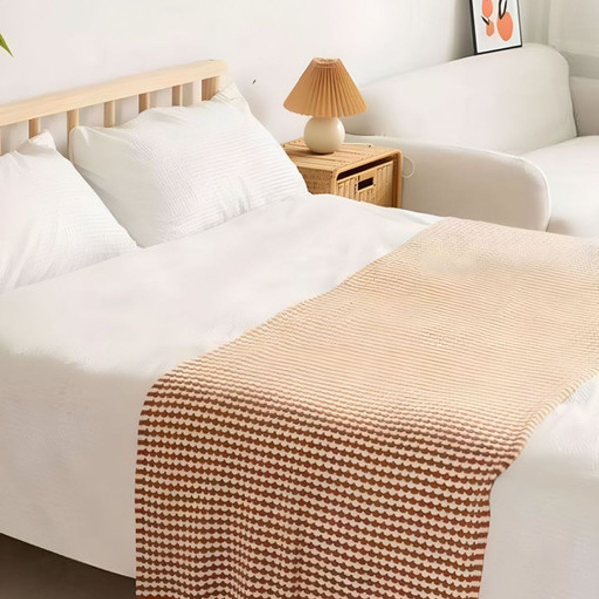 GENERICO - MANTA PIECERA CON POMPONES PARA DECORAR