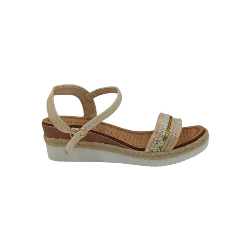 HERIEL - Sandalia Beige Baja Mujer.