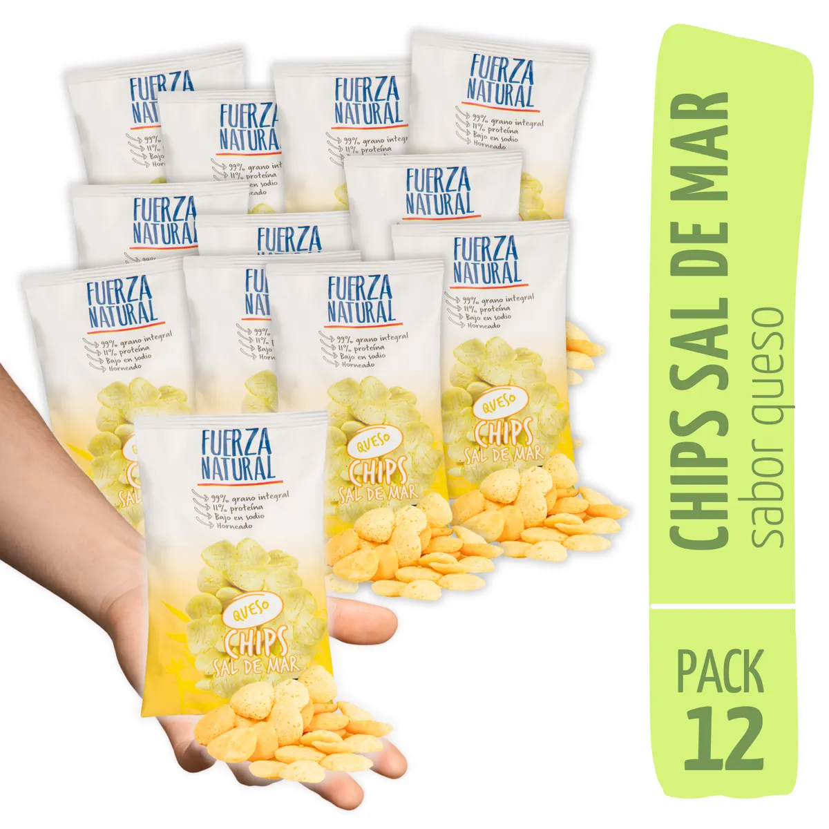 FUERZA NATURAL - Chips Sal de Mar 13g Queso Fuerza Natural Pack x12
