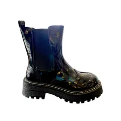 HERIEL - Bota Negra Charol Plataforma Mujer