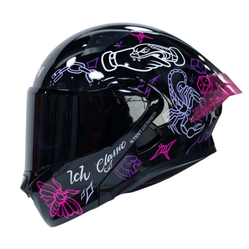 ICH - Casco Moto Ich 3120 Tradicional Lila sm Abatible con sun visor Certificación dot 3cv