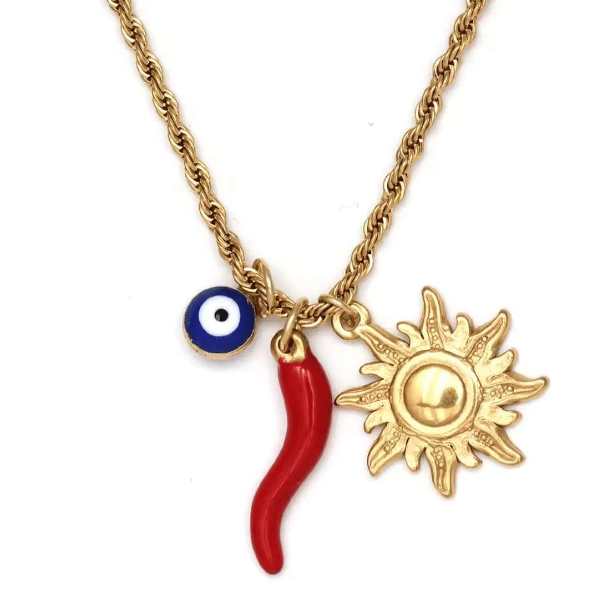 GENERICO - Collar Protección Ají sol y ojo turco protectora en acero