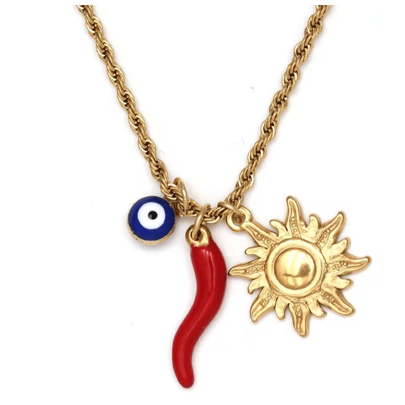 GENERICO - Collar Protección Ají sol y ojo turco protectora en acero