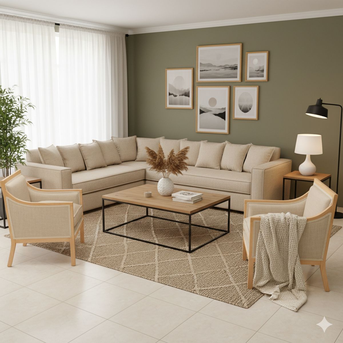 SITIAL HOME - Living 311 Metropolitan Beige claro seccional resortes + 2 Sitiales