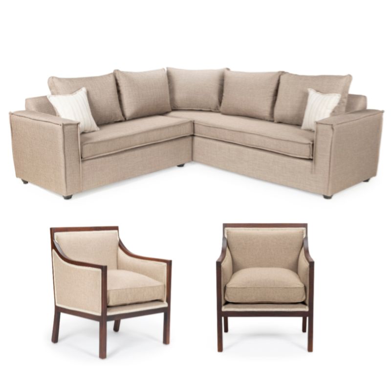 SITIAL HOME - Living 311 Metropolitan Beige seccional resortes + 2 Sitiales Madera