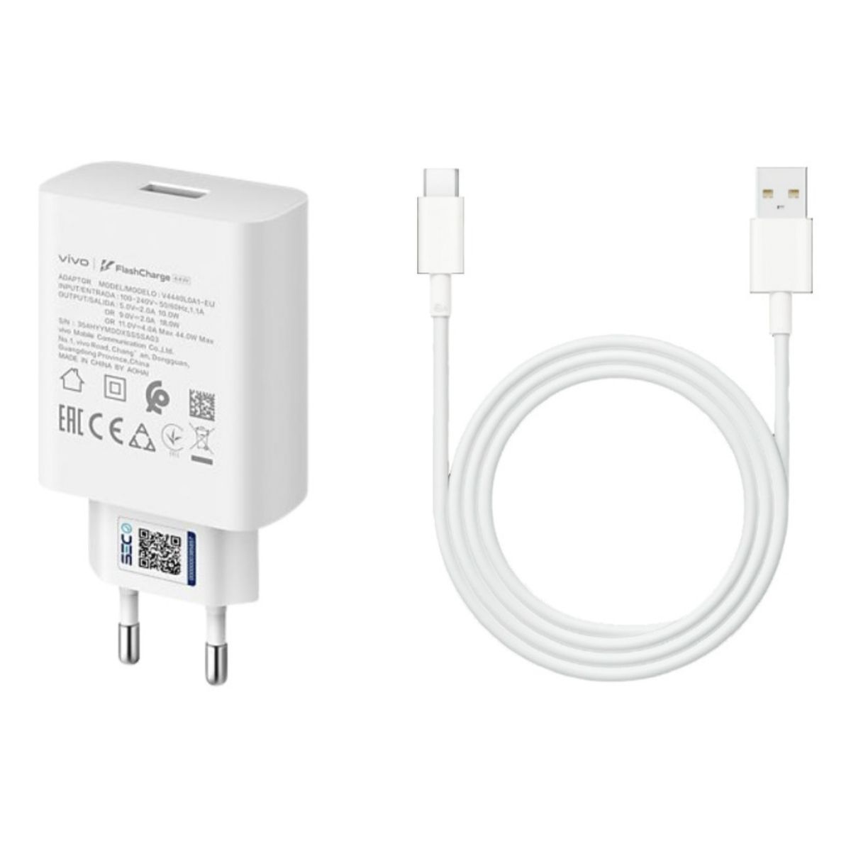 VIVO - Cargador Vivo 44w Flash Charger + Cable Tipo C Blanco Original
