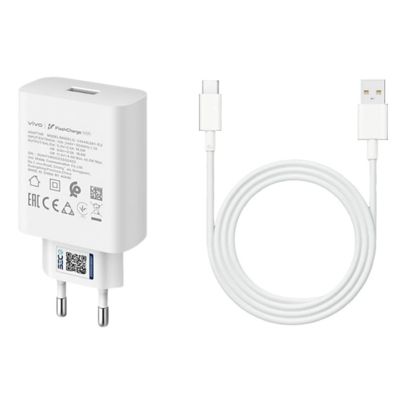 VIVO - Cargador Vivo 44w Flash Charger + Cable Tipo C Blanco Original.