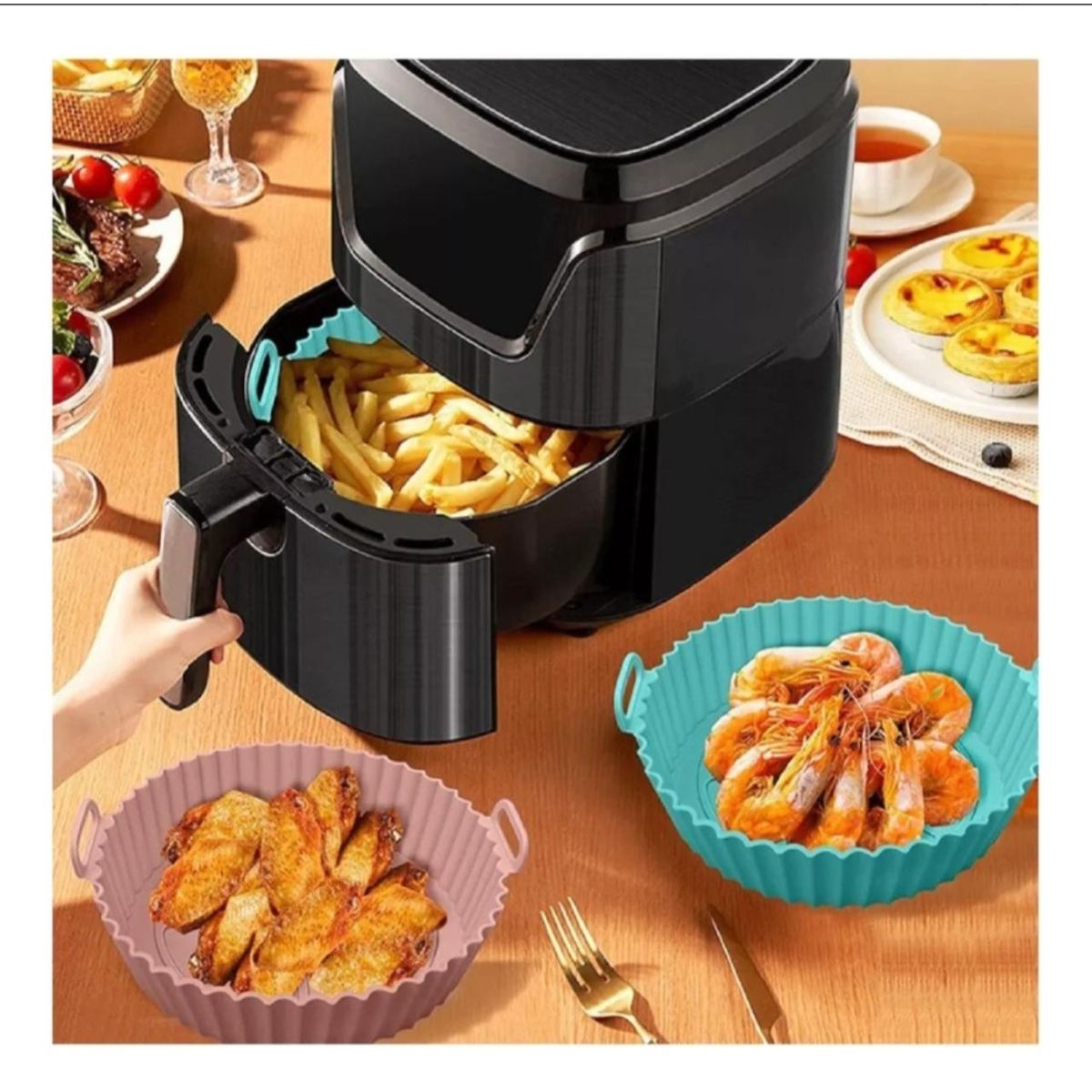 GENERICO - Set X2 Bandeja Silicona Freidora Aire Redonda Airfyer