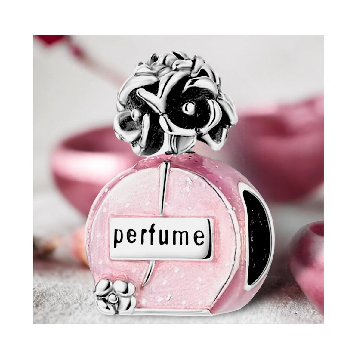 SILVER HEART - Charm Botella de Perfume Camelias en Plata Fina 925 SILVER HEART
