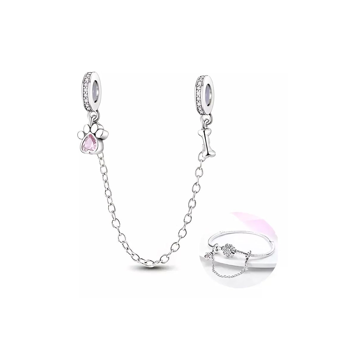 SILVER HEART - Charm Cadena de Seguridad Hueso Huella en Plata Fina 925 SILVER HEART