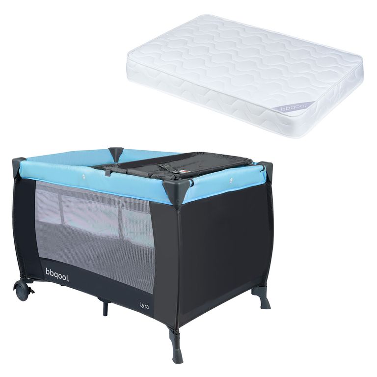 Cuna Playard Lyra Azul + Colchon de Espuma Azul claro