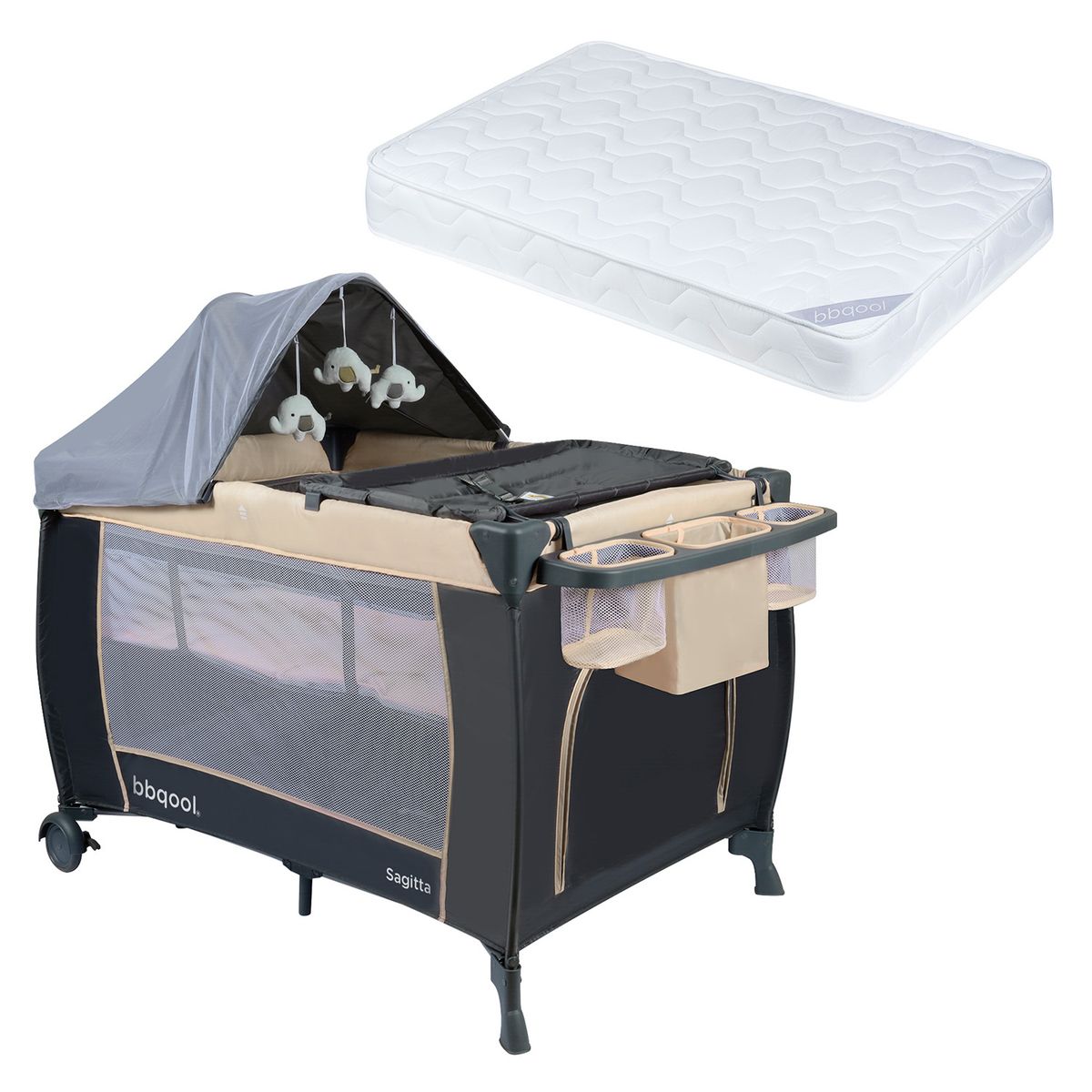 BBQOOL - Cuna Playard Sagitta Beige + Colchón de Espuma