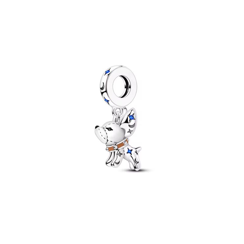 SILVER HEART - Charm Perro Chihuahua Lunas y Estrellas en Plata Fina 925 SILVER HEART