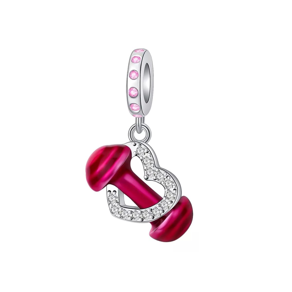SILVER HEART - Charm Pesa Mancuerna Rosa y Corazón en Plata Fina 925 SILVER HEART