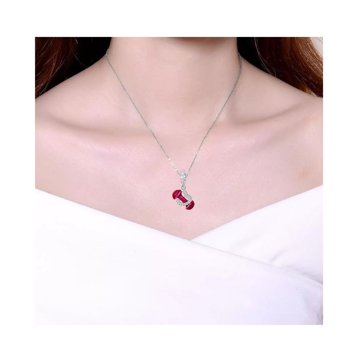 SILVER HEART - Charm Pesa Mancuerna Rosa y Corazón en Plata Fina 925 SILVER HEART